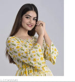 Rayon women's three-quarter sleeve printed cotton kurta, Indian fashion in various sizes