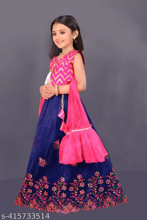 Pretty stylish kids girls lehenga choli, cotton silk with embroidered patterns, various sizes from 6-9 months to 7-8 years