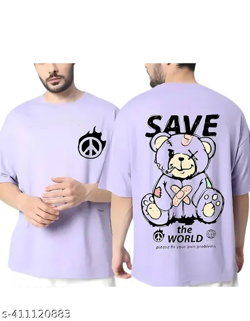 Purple cotton blend men's loose fit t-shirt with printed typography, suitable for casual wear or western styling