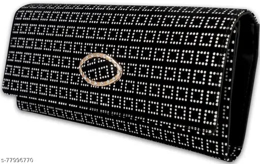 Black leather with sequins women's clutch wallet purse