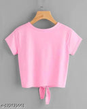 Pink Lycra crop top with heart love print on short sleeves, women's fashion clothing, size N available