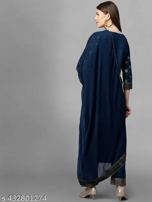 Cotton kurtha and pants set with dupatta for women, plain background