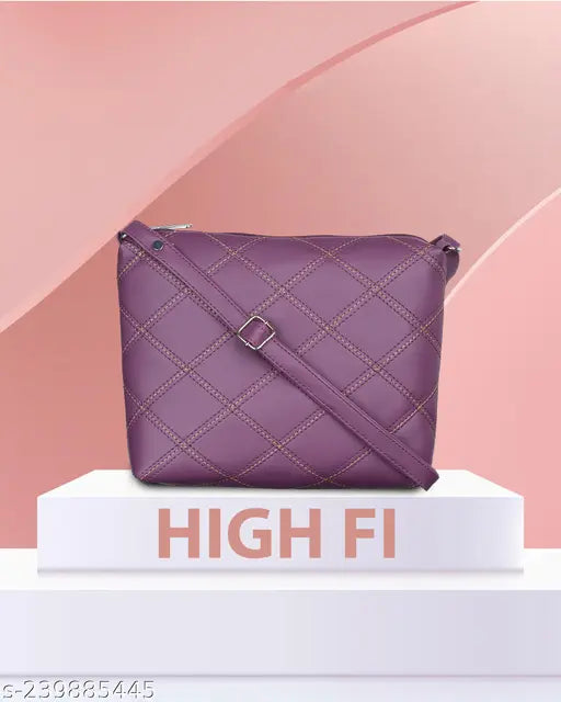 Purple faux leather, quilted design, women's sling bag