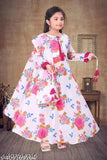 Printed georgette gown for girls aged 9-15, long sleeves, made in India