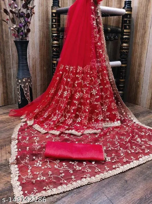 Embroidered mulberry silk saree from India's new collection, perfect for parties and weddings. (Free size, 5.5m length)