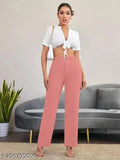 Black and pink cotton blend trendy women's regular fit trouser combo pack of 2 (sizes: 26, 28, 30, 32, 34) - ankle length with front seam detail and elastic waistband