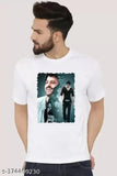 Striped polyester t-shirt, classic printed with Prabhas Superstar design, short sleeves - Indian fashion