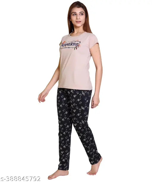 Saltlake Women's cotton nightwear set, printed net pyjamas top and bottom, very fine Indian-made ladies night suit
