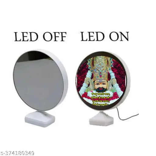 Glass Khatu Shyam Photo Frame with Light, Indian-made mirror decor for bedroom, pooja, or drawing room