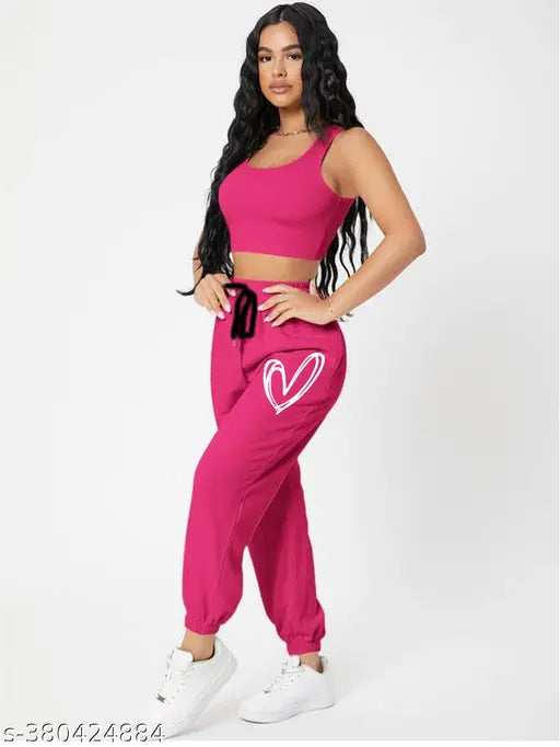 Pink cotton blend jogger pants, printed pattern, Tabadtod women's placement print joggers