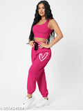 Pink cotton blend jogger pants, printed pattern, Tabadtod women's placement print joggers