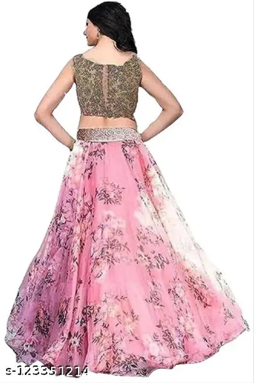 Pink net Indian ethnic wear fusion lehenga choli set with floral embroidery, pack of 1 (Sleeveless, 3-14 years sizes available)