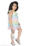 Multicolor net party dress for kids, self-designed and high quality for 4-5 years