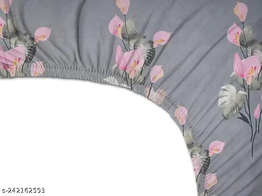 Glace cotton, superfine fitted double bedsheet with 2 floral pillow covers - ideal for adult summer use