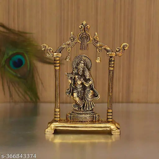 Gold-plated Radha Krishna idol sculpture statue decorative showpiece, intricately crafted Indian handicraft, perfect for home decor or gifts