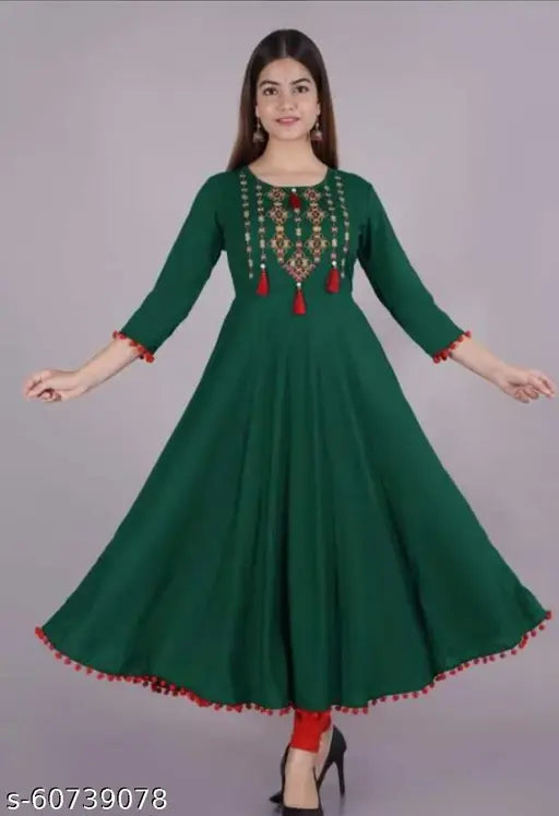 Embroidered rayon kurti, three-quarter sleeves by Manisha Enterprise, Indian women's fashion