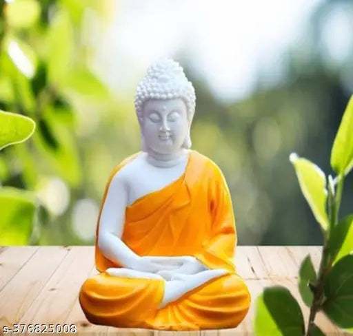Handcrafted PMR Combo Pack: Brown-Blue Backflow Buddha & Orange Lord Buddha with Free Incense Cones, polyresin material, Indian artistry