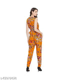 Women's printed net crepe jumpsuit in multiple sizes, ideal for college, dates, business events. High-quality polycrepe fabric by Etraana, India