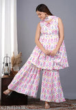 Womens rayon embroidered kurta with sharara, dupatta set