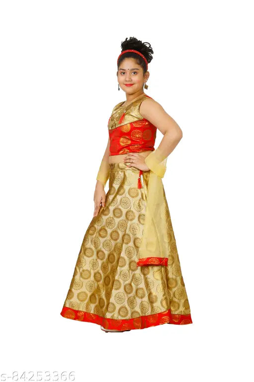 Art Silk Lehenga Set for Kids, embellished & sleeveless, net dupatta, various sizes from 0-3 months to 10-11 years, Indian party wear