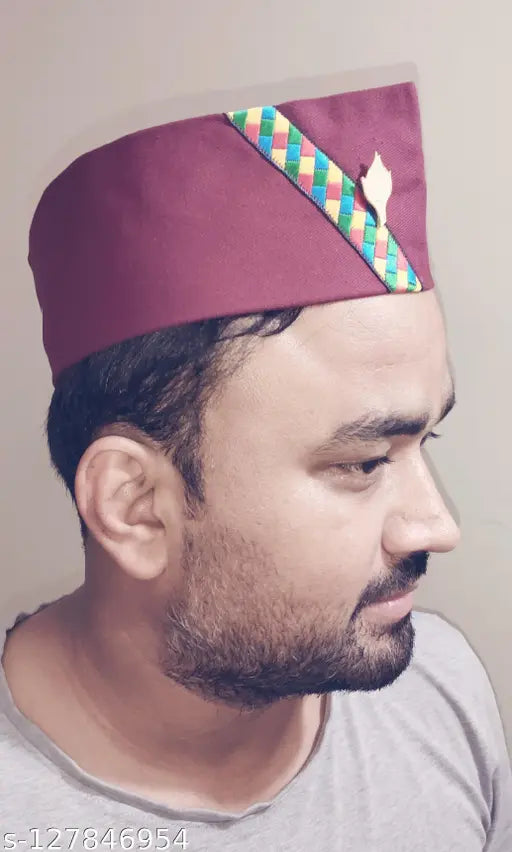 Pahadi Brahmakamal topi, black and maroon cap