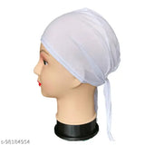 White cotton hijab cap with blue scarf, adjustable headwrap