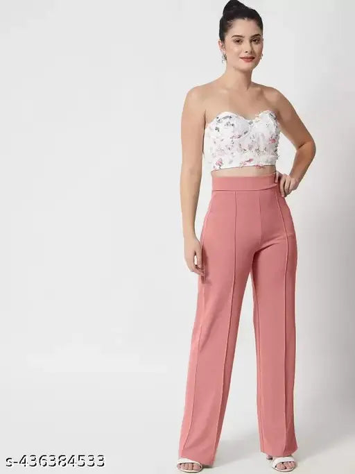 High waisted bell bottom pants in pink material, with good quality fabric, suitable for girls and women. Combo of two