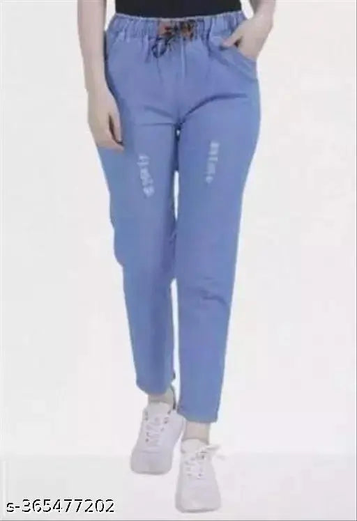 Denim printed jogger combo in size 26/28/30, decent rough fabric for casual wear
