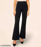 High-waisted, black, elasticated waist trousers
