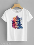 Polyester Mahadev Shirt with printed deity design, close-up view of size M