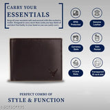 Indian-made, 100% genuine leather men's wallet with RFID protection, featuring 2 compartments and a textured pattern