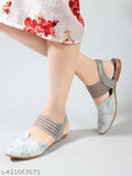 Synthetic leather white printed ballerinas for easy slip-on, Indian origin