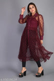 Stylish women's calf length collared full sleeve front open kameez with cotton lehenga skirt