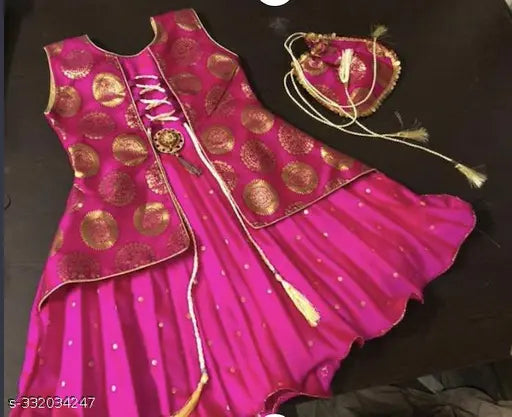 Printed silk sleeveless frock for toddlers, vibrant pattern on Indian made clothing for babies