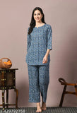 Rayon printed nightsuit dress for comfortable sleepwear, featuring three-quarter sleeves and matching bottom pyjamas, Indian craftsmanship