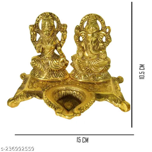 Metal Lakshmi Ganesh statue, Diwali decoration item - 15cm x 11cm x 10cm Lakshmi Ganesh idol for home display