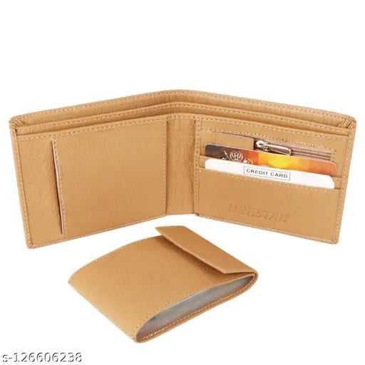 Brown faux leather men's wallet by HRF STAR Designer, featuring 2 compartments and sleek modern design. Perfect for essentials storage and gift giving