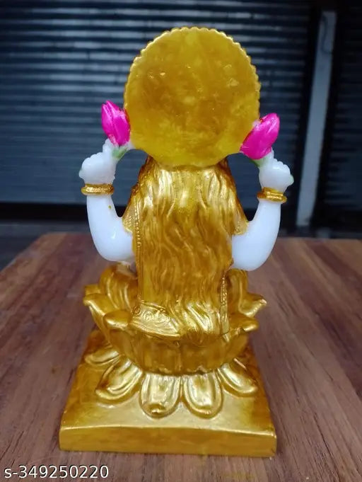 Marble Dust Laxmi Maa resin statue, gold-toned home decor item, 7 inch height, 4x3x7 inches