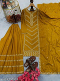Gold silk suit and coordinating dupatta with intricate border design