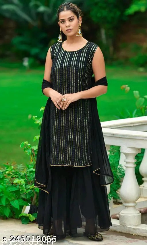 Black sequined embroidered sharara set