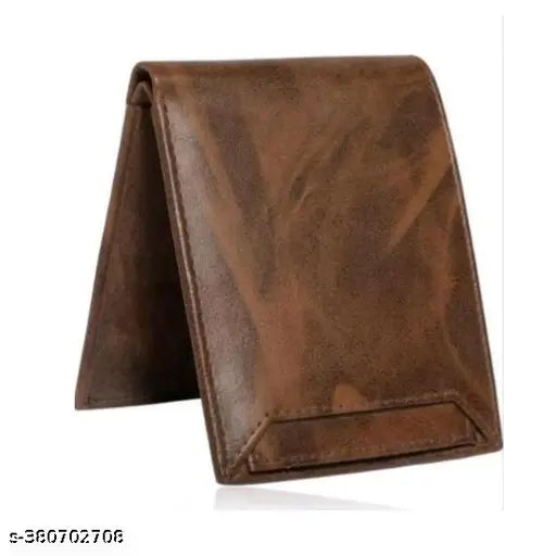 Faux leather brown bi-fold men's wallet, stylish with 8 card slots & 2 compartments for daily use