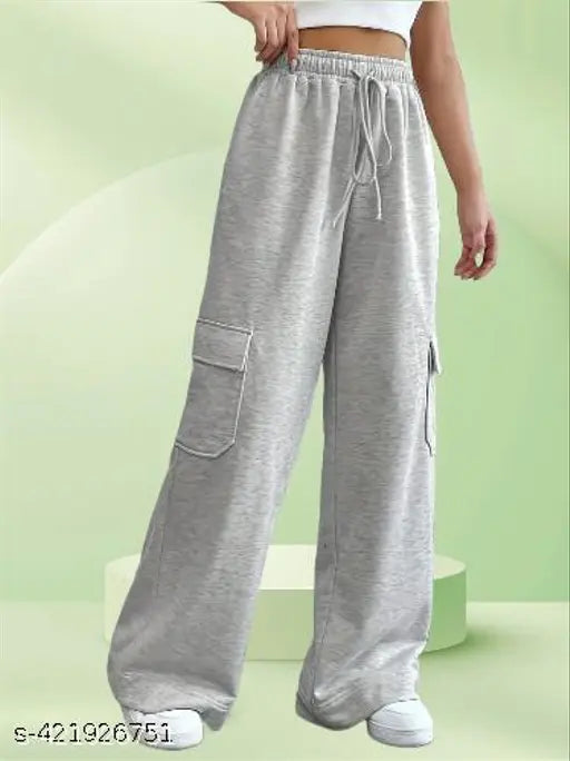 Grey cotton blend women's regular fit pants