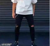 Cotton blend solid knee-cut jeans for men, perfect fit from CSURGO by Shriradhe Enterprises