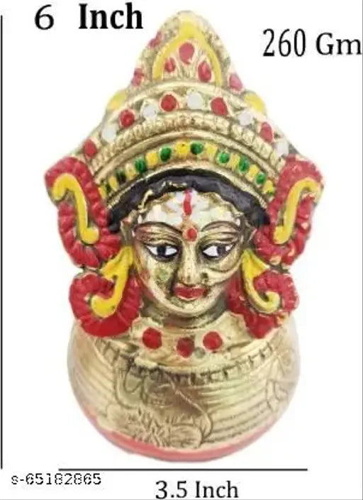 Medium brass Laxmi Devi Manak Mukha Kalasha, vibrant colored god idol for festive decor (Height: 6 inch, Net Quantity: 1)