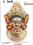 Medium brass Laxmi Devi Manak Mukha Kalasha, vibrant colored god idol for festive decor (Height: 6 inch, Net Quantity: 1)