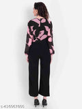 Georgette print jumpsuit for women, trendy and glamorous, long sleeves, comfortable fit, latest design, fashionable shirt style