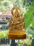 Golden metal Lord Kuber Ji Murti, antique Indian idol for home pooja or office decor, 10x10x1.5 cm