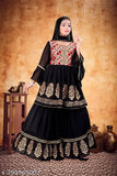 Black shiffon gown with gold embroidery, layered skirt, bridal wear, 399965002