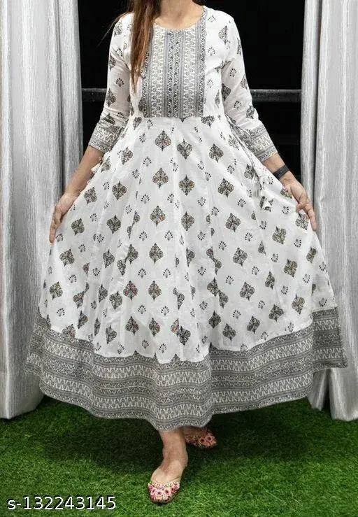Rayon printed kurti with three-quarter sleeves, vibrant Indian ensemble for women, XS to XXXL sizes