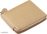 Beige artificial leather wallet, trendy for men and women, travel-friendly with 4 card slots and solid pattern